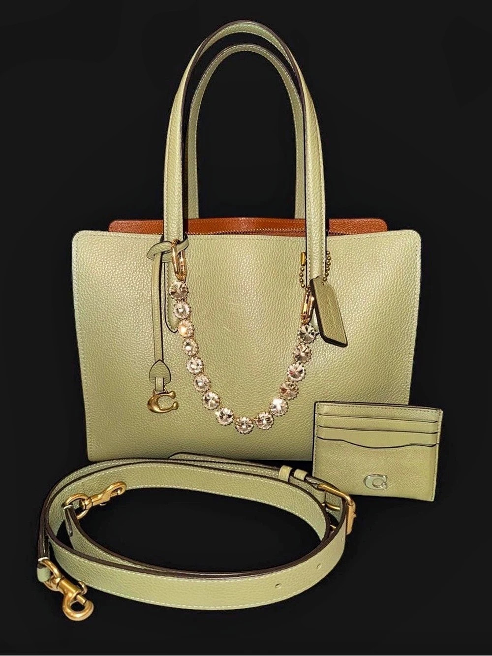 Discontinued Coach Carter Carryall 28 Sage Green Leather Satchel Bag & Card Case